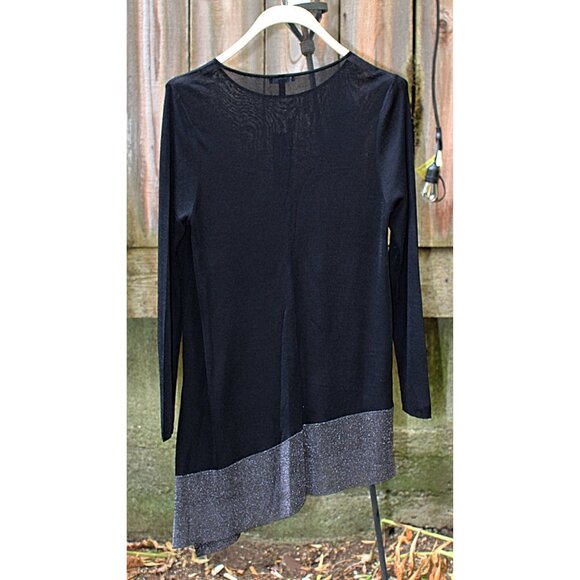 New w/Tags - Eileen Fisher Rayon Nylon Crinkle Asymmetric Tunic, Black, Lrg - Picture 5 of 14